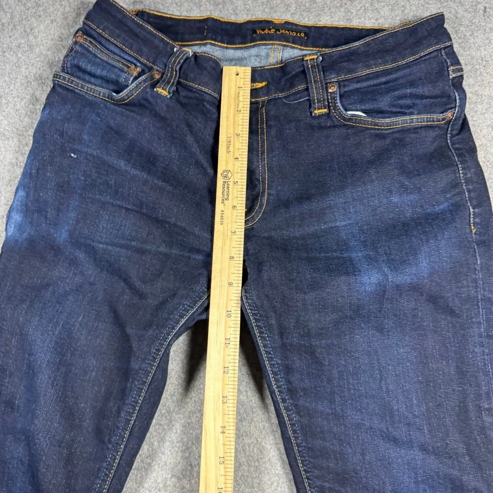 Nudie Jeans Skinny Lin Dry Deep Orange Mens 32x34 Dark Indigo Demin (Fits 29x31)